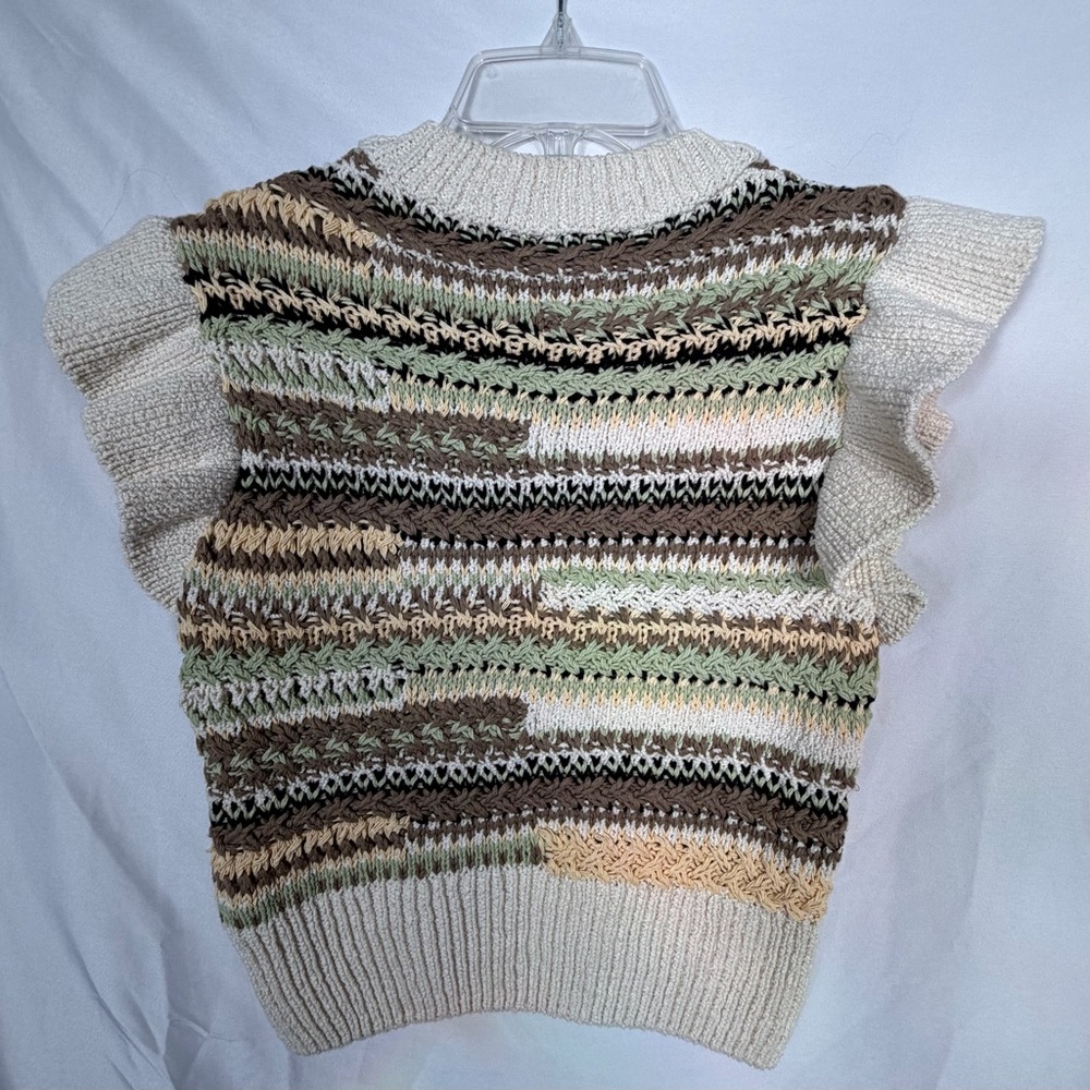 Zara Ruffled Sleeve Multicolor Chunky Knit/Crochet Sweater Vest.  Size Medium. - Picture 11 of 11